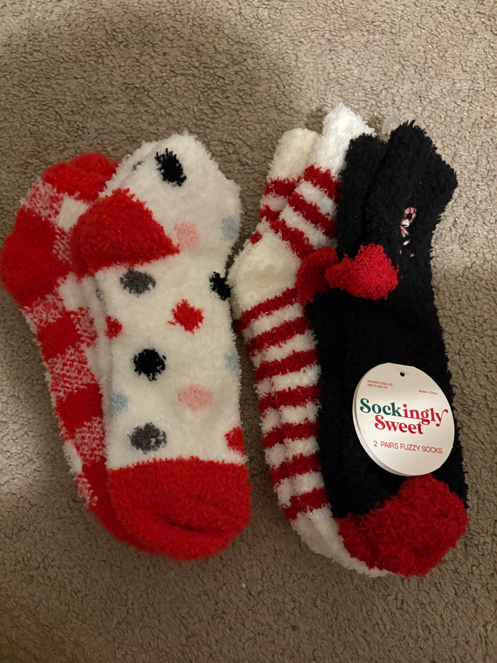 Cozy Fuzzy Holiday Socks - Red, White, Black